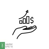 Hand and profit icon. Simple line style for web template and app. Future, pick, revenue, business, achievement, chart, diagram, vector illustration design on white background. EPS 10.