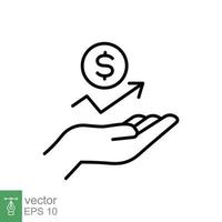 Hand and profit icon. Simple line style for web template and app. Future, pick, revenue, business, achievement, chart, diagram, vector illustration design on white background. EPS 10.