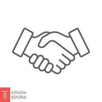 Shake hand line icon. Simple outline style for web and app. Handshake, hands, partnership, business concept. Vector illustration isolated on white background. Editable stroke EPS 10.