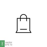 Shopping bag icon. Simple outline style. Paper bag line symbol. Shop, cart, store, online, purchase, buy, retail, vector illustration design on white background. EPS 10.