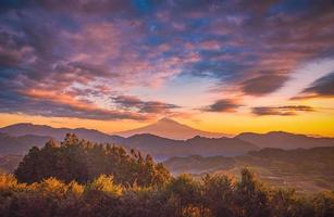 The peak of Mt. Fuji at sunrise in Shizuoka, Japan. photo