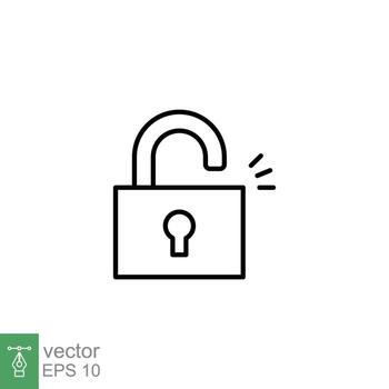 Unlocked lock icon. Simple outline style. Padlock with keyhole, open key, security concept. Thin line vector illustration design on white background. EPS 10.