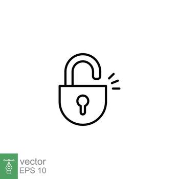 Unlocked lock icon. Simple outline style. Padlock with keyhole, open key, security concept. Thin line vector illustration design on white background. EPS 10.