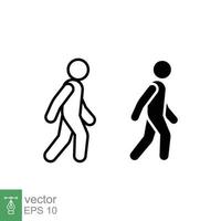 Walk line and glyph icon. Simple outline and solid style. Pedestrian, man, pictogram, human, side, walkway concept symbol. Vector illustration isolated on white background. EPS 10.