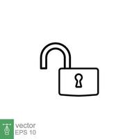 Unlocked lock icon. Simple outline style. Padlock with keyhole, open key, security concept. Thin line vector illustration design on white background. EPS 10.