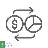 Dollar repurchase line icon. Simple outline style for web and app. Accountant, accumulated, cash, coin, currency exchange. Vector illustration isolated on white background. Editable stroke EPS 10.