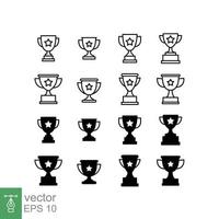 Cup trophy icon set. Simple outline and solid style for app and web design element. Winner, award, champ, contest, won concept. Vector illustration isolated on white background. EPS 10.