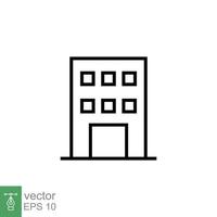 edificio icono. sencillo contorno estilo. oficina, moderno urbano rascacielos, departamento, negocio, verde hogar, casa concepto. Delgado línea símbolo. vector ilustración aislado en blanco antecedentes. eps 10