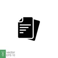 Document icon. Note, information, paper, sheet, pictogram, contract, copy concept. Black silhouette, glyph vector illustration isolated for web design. EPS 10.