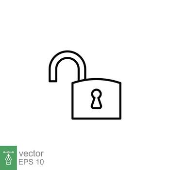 Unlocked lock icon. Simple outline style. Padlock with keyhole, open key, security concept. Thin line vector illustration design on white background. EPS 10.