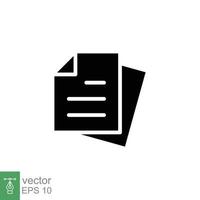 Document icon. Note, information, paper, sheet, pictogram, contract, copy concept. Black silhouette, glyph vector illustration isolated for web design. EPS 10.