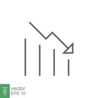 Graph down, reduce progress line icon. Simple outline style efficiency decrease graphic, finance chart, abstract graph, trend vector illustration. Arrow below, bankrupt. Editable stroke EPS 10.