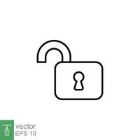 Unlocked lock icon. Simple outline style. Padlock with keyhole, open key, security concept. Thin line vector illustration design on white background. EPS 10.