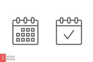 calendario línea icono. sencillo contorno estilo. fecha, planificador, pictograma, día, mes, cronograma, hora evento organizador símbolo concepto. vector ilustración aislado en blanco antecedentes. editable carrera eps 10