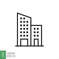 edificio icono. sencillo contorno estilo. oficina, moderno urbano rascacielos, departamento, negocio, verde hogar, casa concepto. Delgado línea símbolo. vector ilustración aislado en blanco antecedentes. eps 10