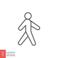 Walk line icon. Simple outline style. Pedestrian, man, pictogram, human, side, walkway concept symbol. Vector illustration isolated on white background. Editable stroke EPS 10.