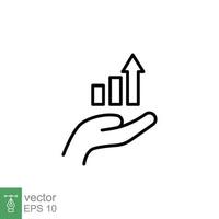 Hand and profit icon. Simple line style for web template and app. Future, pick, revenue, business, achievement, chart, diagram, vector illustration design on white background. EPS 10.