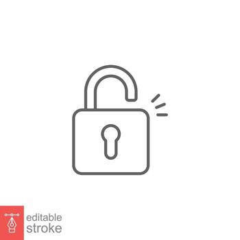 Unlocked lock icon. Simple outline style. Padlock with keyhole, open key, security concept. Thin line vector illustration design on white background. Editable stroke EPS 10.