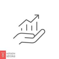 Hand and profit icon. Simple line style for web template and app. Future, pick, revenue, business, achievement, chart, diagram, vector illustration design on white background. Editable stroke EPS 10.