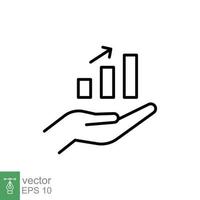 Hand and profit icon. Simple line style for web template and app. Future, pick, revenue, business, achievement, chart, diagram, vector illustration design on white background. EPS 10.