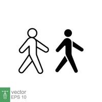 Walk line and glyph icon. Simple outline and solid style. Pedestrian, man, pictogram, human, side, walkway concept symbol. Vector illustration isolated on white background. EPS 10.