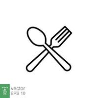 Spoon and fork icon. Simple outline style. Silverware, kitchen, cutlery, table, restaurant concept. Thin line symbol. Vector illustration isolated on white background. EPS 10.