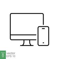 Computer and mobile phone line icon. Simple outline style. Desktop, device, monitor, display, smartphone, responsive concept. Vector illustration isolated on white background. EPS 10.