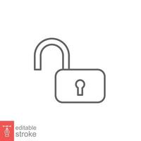 Unlocked lock icon. Simple outline style. Padlock with keyhole, open key, security concept. Thin line vector illustration design on white background. Editable stroke EPS 10.