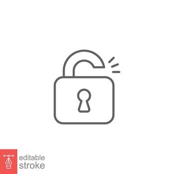 Unlocked lock icon. Simple outline style. Padlock with keyhole, open key, security concept. Thin line vector illustration design on white background. Editable stroke EPS 10.