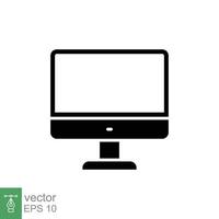 PC monitor icon. Simple solid style. Screen, tv, desktop computer display concept. Black silhouette, glyph symbol. Vector illustration isolated on white background. EPS 10.