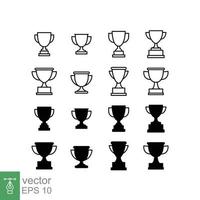 Cup trophy icon set. Simple outline and solid style for app and web design element. Winner, award, champ, contest, won concept. Vector illustration isolated on white background. EPS 10.