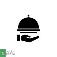 Tray icon. Simple solid style. Hand with a tray, waiter, Butler, platter, restaurant concept. Black silhouette, glyph symbol. Vector illustration isolated on white background. EPS 10.