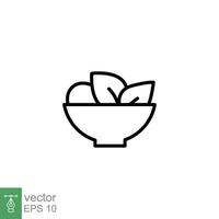 Salad icon. Simple outline style. Organic food in bowl, health, vegetables, plate, restaurant concept. Thin line symbol. Vector illustration isolated on white background. EPS 10.