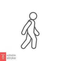 Walk line icon. Simple outline style. Pedestrian, man, pictogram, human, side, walkway concept symbol. Vector illustration isolated on white background. Editable stroke EPS 10.