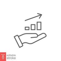 Hand and profit icon. Simple line style for web template and app. Future, pick, revenue, business, achievement, chart, diagram, vector illustration design on white background. Editable stroke EPS 10.