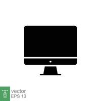 PC monitor icon. Simple solid style. Screen, tv, desktop computer display concept. Black silhouette, glyph symbol. Vector illustration isolated on white background. EPS 10.