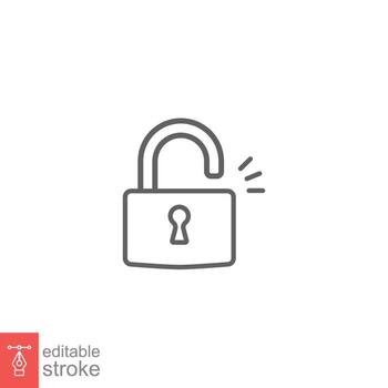 Unlocked lock icon. Simple outline style. Padlock with keyhole, open key, security concept. Thin line vector illustration design on white background. Editable stroke EPS 10.