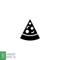 Pizza slice icon. Simple solid style. Pizza, fast food, junk food, take way, kitchen, restaurant concept. Black silhouette, glyph symbol. Vector illustration isolated on white background. EPS 10.