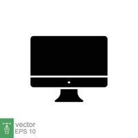 PC monitor icon. Simple solid style. Screen, tv, desktop computer display concept. Black silhouette, glyph symbol. Vector illustration isolated on white background. EPS 10.