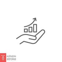 Hand and profit icon. Simple line style for web template and app. Future, pick, revenue, business, achievement, chart, diagram, vector illustration design on white background. Editable stroke EPS 10.