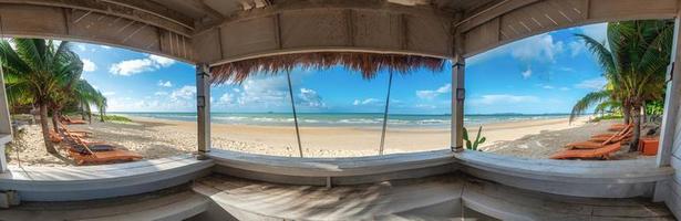 Sea view from beach bar with chair beach at summer day photo