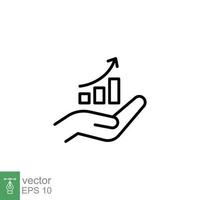 Hand and profit icon. Simple line style for web template and app. Future, pick, revenue, business, achievement, chart, diagram, vector illustration design on white background. EPS 10.