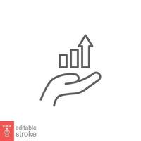 Hand and profit icon. Simple line style for web template and app. Future, pick, revenue, business, achievement, chart, diagram, vector illustration design on white background. Editable stroke EPS 10.