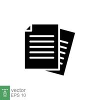 Document icon. Note, information, paper, sheet, pictogram, contract, copy concept. Black silhouette, glyph vector illustration isolated for web design. EPS 10.