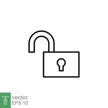 Unlocked lock icon. Simple outline style. Padlock with keyhole, open key, security concept. Thin line vector illustration design on white background. EPS 10.