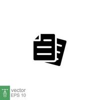 Document icon. Note, information, paper, sheet, pictogram, contract, copy concept. Black silhouette, glyph vector illustration isolated for web design. EPS 10.