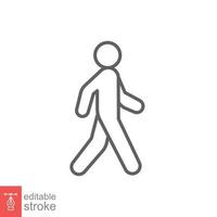 Walk line icon. Simple outline style. Pedestrian, man, pictogram, human, side, walkway concept symbol. Vector illustration isolated on white background. Editable stroke EPS 10.