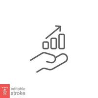 Hand and profit icon. Simple line style for web template and app. Future, pick, revenue, business, achievement, chart, diagram, vector illustration design on white background. Editable stroke EPS 10.