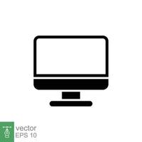 PC monitor icon. Simple solid style. Screen, tv, desktop computer display concept. Black silhouette, glyph symbol. Vector illustration isolated on white background. EPS 10.