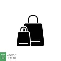 Paper bags icon. Simple solid style. Black silhouette, glyph symbol. Shop, cart, store, online, purchase, buy, retail, vector illustration design on white background. EPS 10.